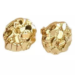 Men and Women 14k Gold Plated Nugget Round Shape Push Back Stud Earrings 12 MM