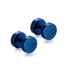 Pair Black Flat Round Barbell Plug Stud Earrings GYM MENS Stainless Steel 3-14MM