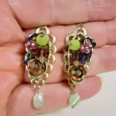 Funky Fun Boho dangle bronze earrings beaded clusters French hook