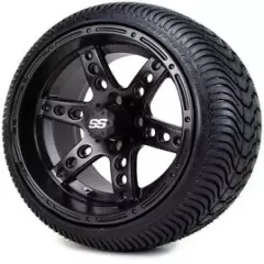 14" Reef Matte Black Golf Cart Wheels and Low Profile Tires Combo Set of 4