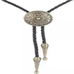 Vintage Western Cowboy Bolo Tie Leather Necktie Rope Cord Pendant Necklace