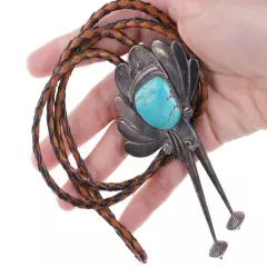 Vintage Navajo Sterling and turquoise bolo tie b