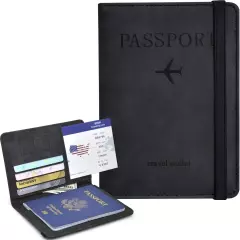 Leather RFID Blocking TravelPassport Holder Cover Passport Wallet with card Case