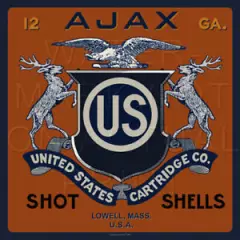 Reproduced Vintage U.S. Ammo AJAX Shell Box Label on Graphic Canvas