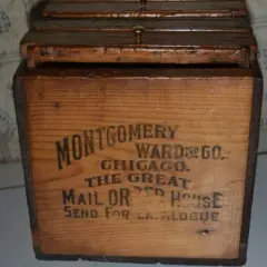 WOODEN MONTGOMERY WARD MAIL ORDER CRATE W/ CUSTOM HOME MADE DRAWERS