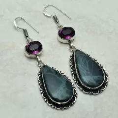 Picasso Jasper Amethyst Handmade Drop Dangle Earrings Jewelry 2.32" AE-55331