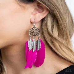 Paparazzi In your Wildest DREAM-CATCHERS Pink Feather Earrings 