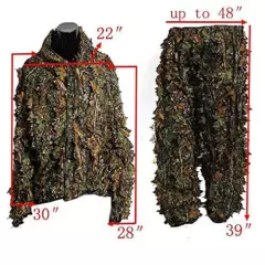 3D Sneaky Camo Ghillie Suit Leaf Woodland Jungle Stealth Coat + Pants Hunting