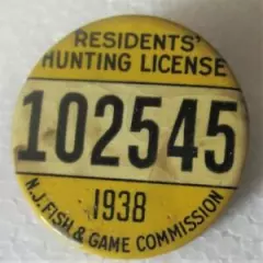 New Jersey State 1938 Resident Hunting License Pin