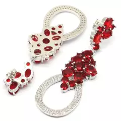 Unique Big Size Red Blood Rubies White CZ Gift For Girls Silver Earrings 