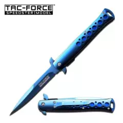 9" TAC-FORCE Spring Speed Assisted BLUE mirror TITANIUM Knife EDC NEW