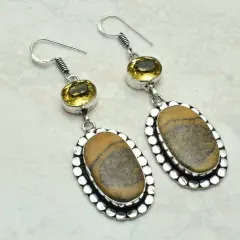 Picture Jasper Citrine Handmade Drop Dangle Earrings Jewelry 2.32" AE-54135