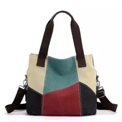 Women's Bag Canvas Bag Women's Patchwork Bag Shoulder Handbag