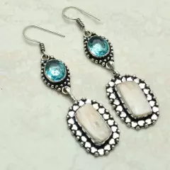 Scolecite Blue Topaz Handmade Drop Dangle Earrings Jewelry 2.64" AE-54000