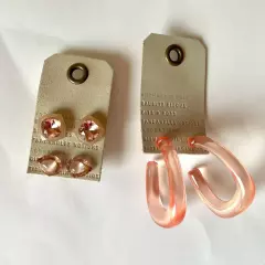 NEW LOT of 2 Anthropologie Earrings Pink Resin Stud Acrylic Hoops - 3 Pairs