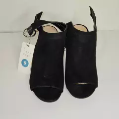 "A New Day" Chunky heel black suede sandal, Silver buckle on the ankle NWT