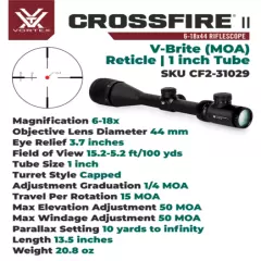 Vortex Optics Crossfire II 6-18X44 AO Riflescope V-Brite MOA with Rings