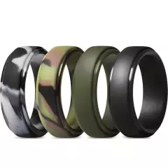 4 Piece Set - Silicone Men's Ring Wedding Band Set 8MM Camo (Multiple Sizes)