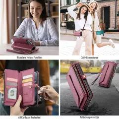 Crossbody Wallet Case Compatible with iPhone 15 Pro RFID Blocking 7 Card Holder