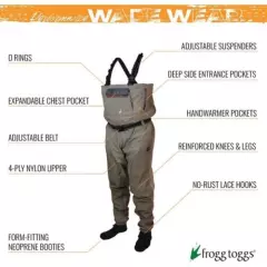 FROGG TOGGS ANURA II STOCKINGFOOT CHEST WADER MENS LARGE, BEIGE *DISTRESSED PKG