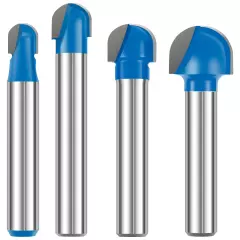 4Pcs 1/4 Inch Shank Round Nose Router Bit Set Carbide Double Flute Core bekFD