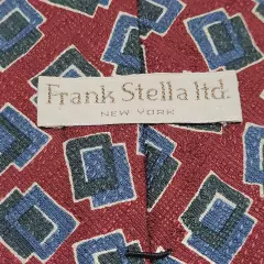 Frank Stella ltd New York Classic Silk Necktie USA Made Geometric Squares Maroon