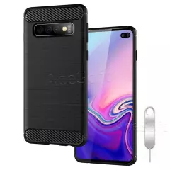 Full Body Bumper Carbon Fiber Back Case f Samsung Galaxy S10+ SM-G975U CellPhone