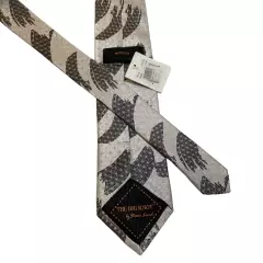 THE BIG KNOT Steven Land Men's Silk XL Necktie Designer Geometric Gray/Black NWD