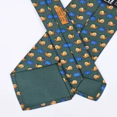 HERMES TIE 7461 HA Snail & Cabbage on Green Silk Necktie