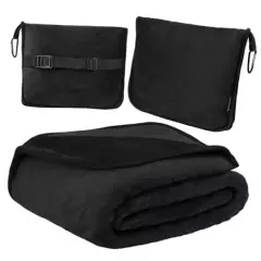  Travel Blanket Pillow, Premium Soft Airplane Blanket, 2 in 1 Combo Set Black