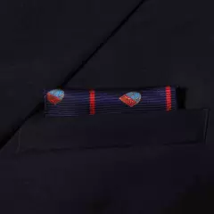 Gascoigne Pocket Square Blue Red Gold Heraldic Shield Striped Men's