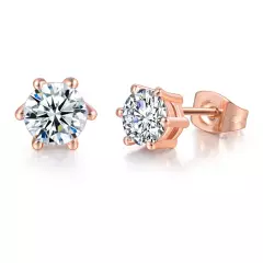 18K Rose Gold GP 6MM Classic Stunning Zircon Stud Earrings for Woman's 