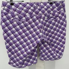 AUR Ladies Golf Shorts Size 8 Purple White Diamond Plaid