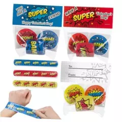 30 Superhero Valentines Slap Bracelets for Kids - Valentine's Day Cards for 