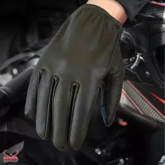 Men's Seamless Hand Back Water Resistant Leather Motorcycle, Police Patrol Glove