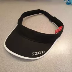 Izod Golf Sun Visor Adjustable Strapback Black Headwear Embroidered White Logo 