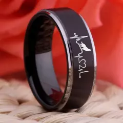 8MM Wolf with Heart Beat Tungsten Carbide Ring Band Wedding Comfort Fit Ring