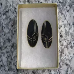 Very Pretty Black Pierced Earrings with a Gold Design Running Through Them