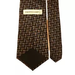 Pronto Uomo Silk Tie, Blue & Brown Geometric Design