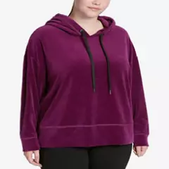 Calvin Klein Performance Plus Size Women's Velour Hoodie; Wine (3X)