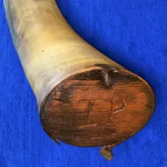 Vintage ANTIQUE 13” LONG BLACK POWDER HORN WITH WOODEN PLUG END