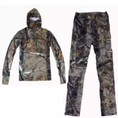 Breathable Cotton Bionic Camo Hunting Fishing Clothes Sets Leaf Top + Pants Suit