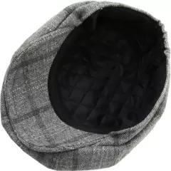 Men's Newsboy Button Top Ascot Ivy Cabbie Hat Gatsby Cap Plaid PU Leather