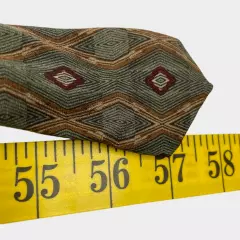 Croft & Barrow Olive Green Burgundy Geometric Abstract Silk Necktie Tie 4" x 57"