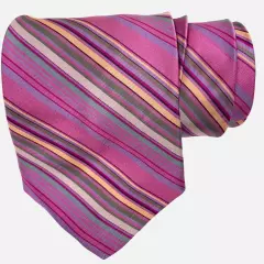 Express Pink Red Striped Regimental Repp Silk Tie Men's 3.5" x 57"