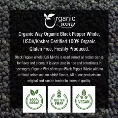 Organic Way Whole Black Pepper - Grinder Refill | Kosher & USDA Certified