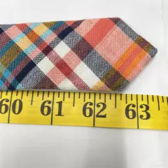 Express Red Blue Plaid Linen Cotton Skinny Long Preppy Necktie Tie 2.8" x 63"