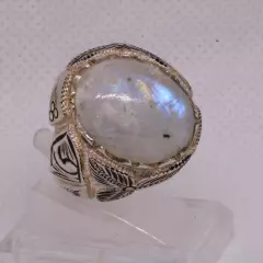 Silver 950 Men Jewelry Ring Band Mens Size 10US 19g Moonstone Natural Handmade