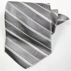 Calvin Klein Silver Regimental Striped Repp Silk Blend Tie 3.4" x57"