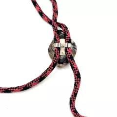 VTG Vintage Polished Jasper Stone Bolo Tie W/ Pink And Black Cord. Western Wear